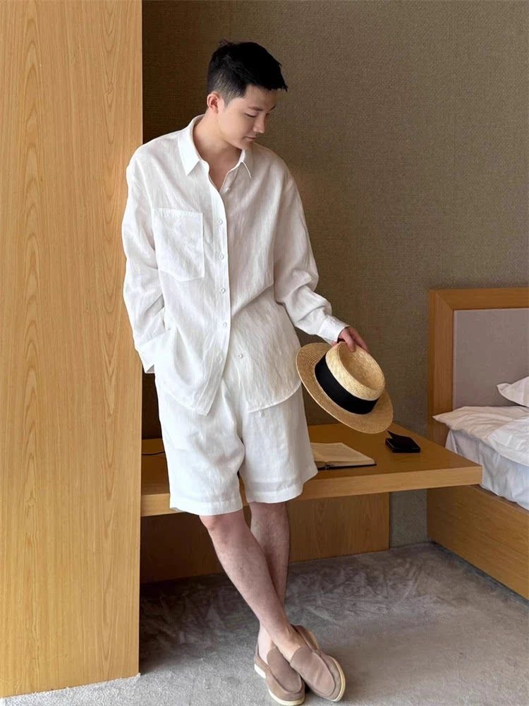 Letni modny lniany zestaw męsk – Linen Shirt Breathable recenzja i cena
