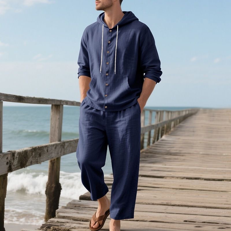 Męski lniany zestaw plażowy, l – Linen Shirt Breathable recenzja i cena